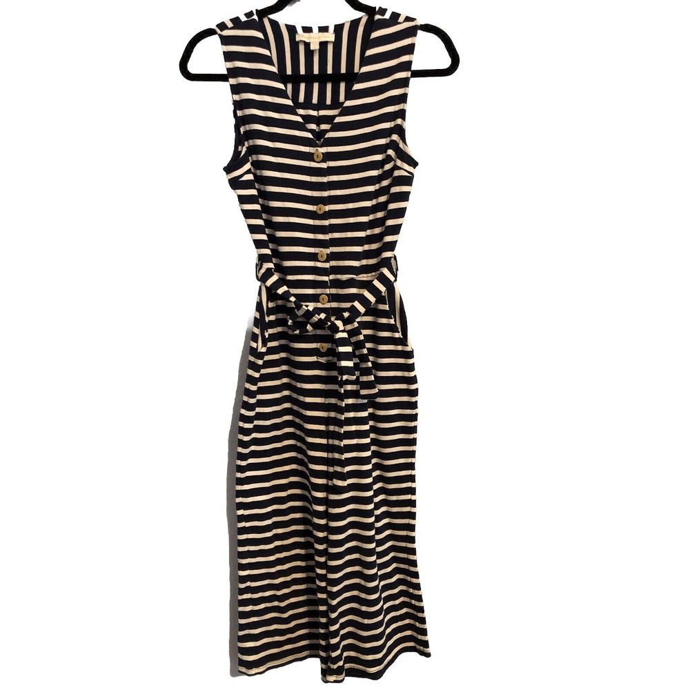 Monteau Los Angeles Sleeveless Jumpsuit Womens Small‎ Striped Belted Pockets